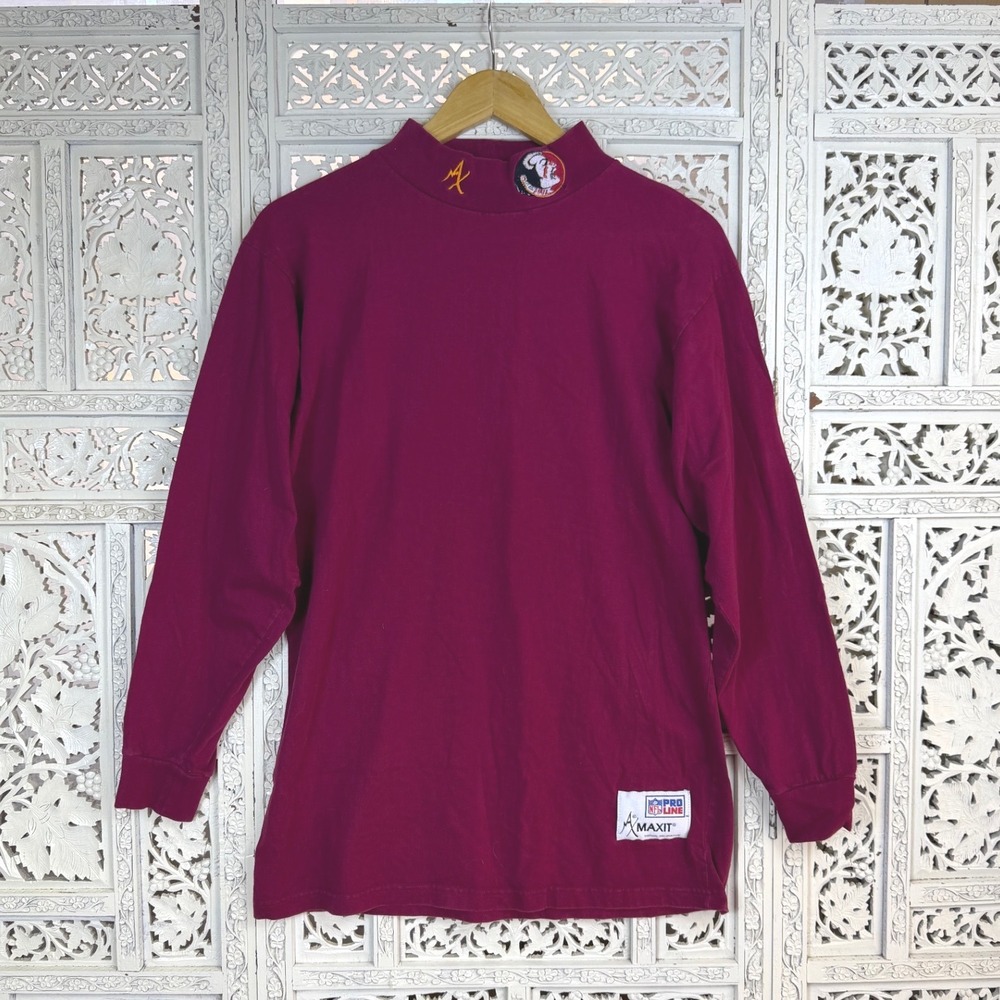 Vtg 90's Maxit Florida State FSU Seminoles Mockneck Long Sleeve T Shirt Sz M/L